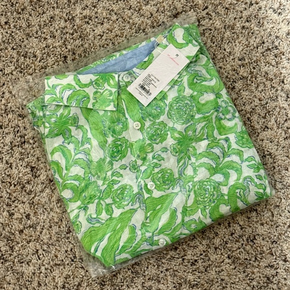 Lilly Pulitzer Men's Stuff Addison Linen Shirt Resort White Lil Daffodil Hill XL - Picture 3 of 5